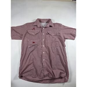 PFG Shirt Mens Med Crimson Red Checkered Fishing Alabama Roll Tide